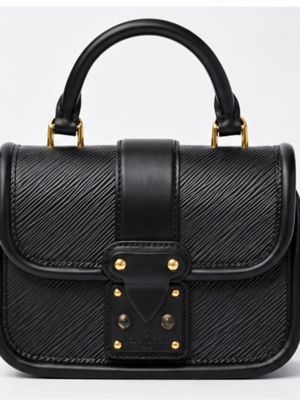 Louis Vuitton Black Leather Top-Handle Satchel with Gold Hardware